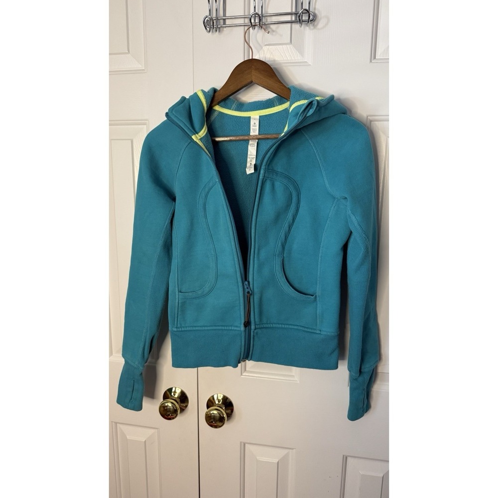 Lululemon Women's Scubafull Zip Gator Neck Size 2 Aqua Blue Thumb Holes GUC